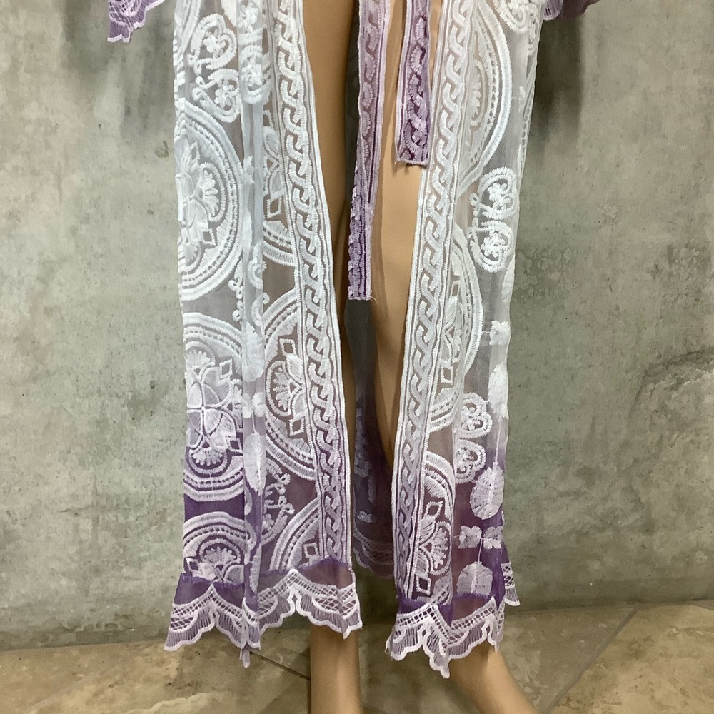 🌸 KIMONO ROBE CARDIGAN BELL SLEEVE OMBRE LOUNGE DUSTER MAXI LONG LACE FLARE - Picture 7 of 13
